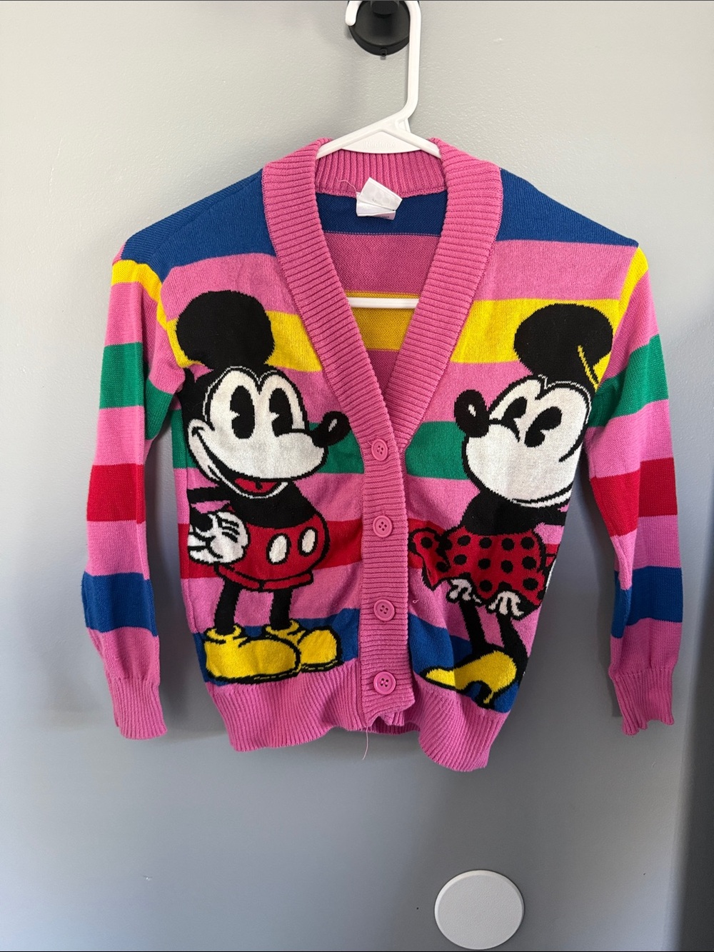 Disney Pink Striped Mickey & Minnie Button-Front Cardigan